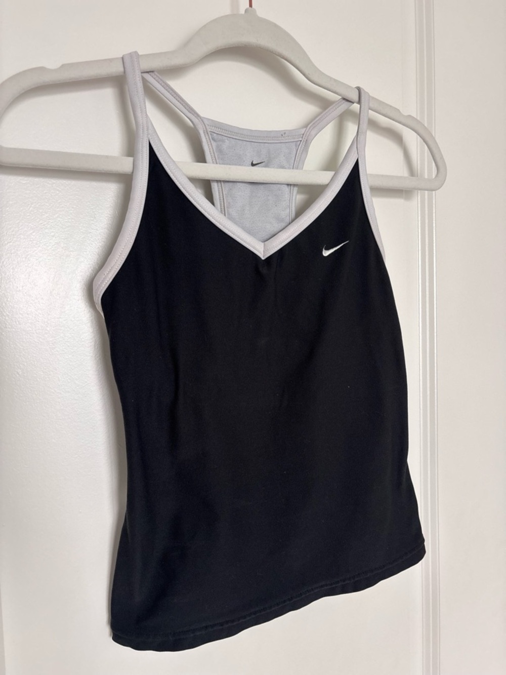 Nike Y2K Black Racerback Tank Top White Trim Athletic Cami Vintage 2000s Small